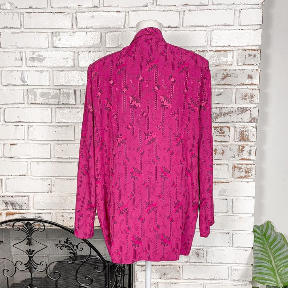 Vintage 80s Magenta Pink Floral Boho Southwestern Print Blazer Skirt Set 14 - Picture 5 of 11